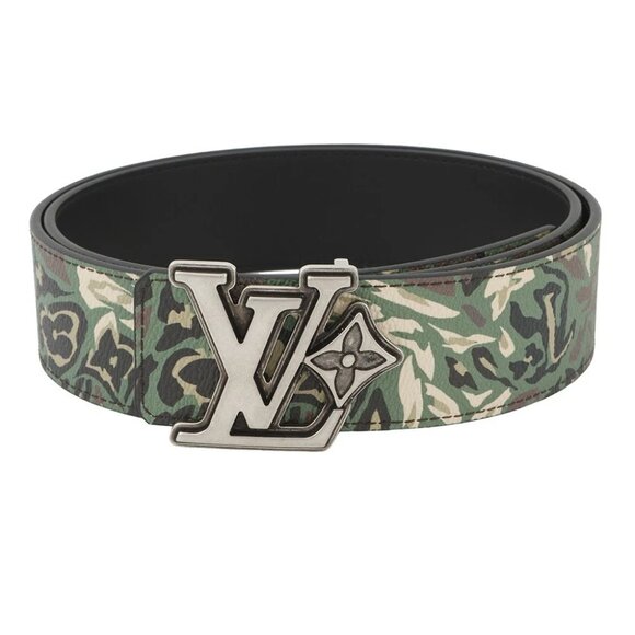 LOUIS VUITTON Belt: LV Flower Camouflage 40mm Reversible Size 35.4" PVC/Leat... - Picture 1 of 8